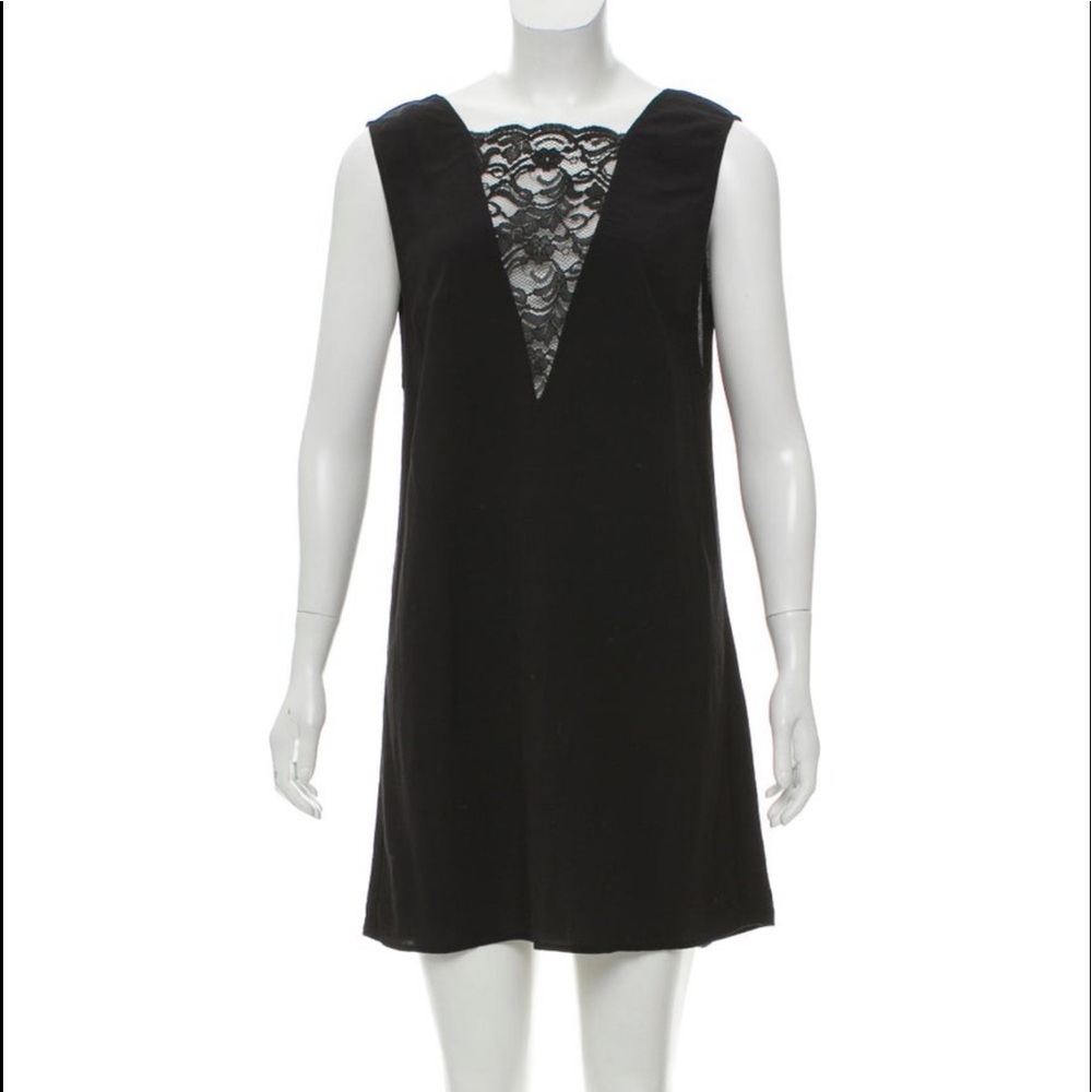 Reformation Black Lace Inset Panel Deep V Sleeveless Mini Dress Size XS